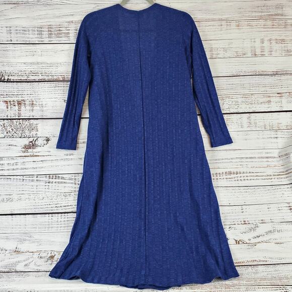 Lularoe Midi Dustrer Size S Open Lightweight Long Line Navy Blue Ribbed Coverup - Picture 2 of 9